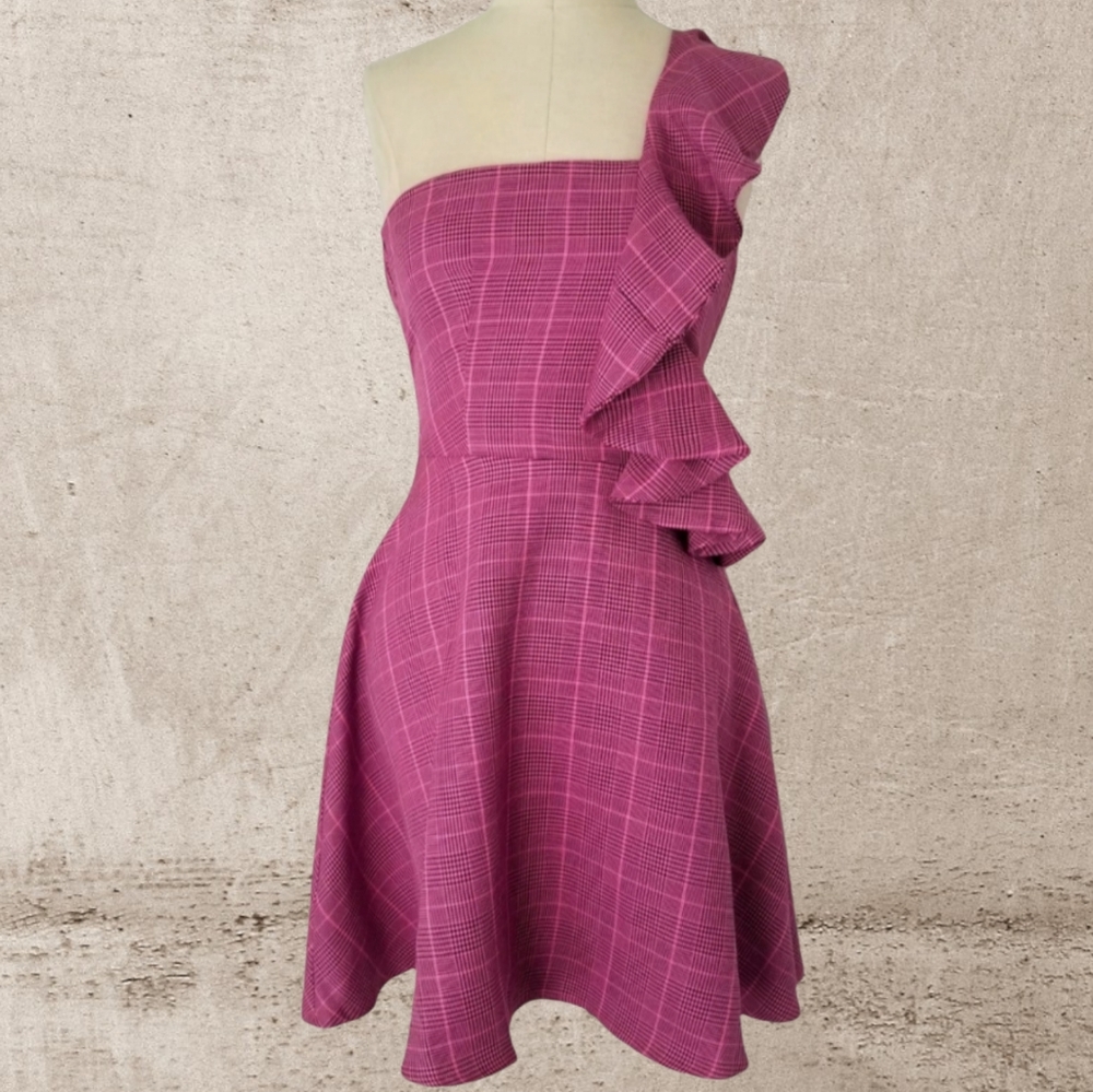 L'atiste Mauve Houndstooth One Shoulder Dress